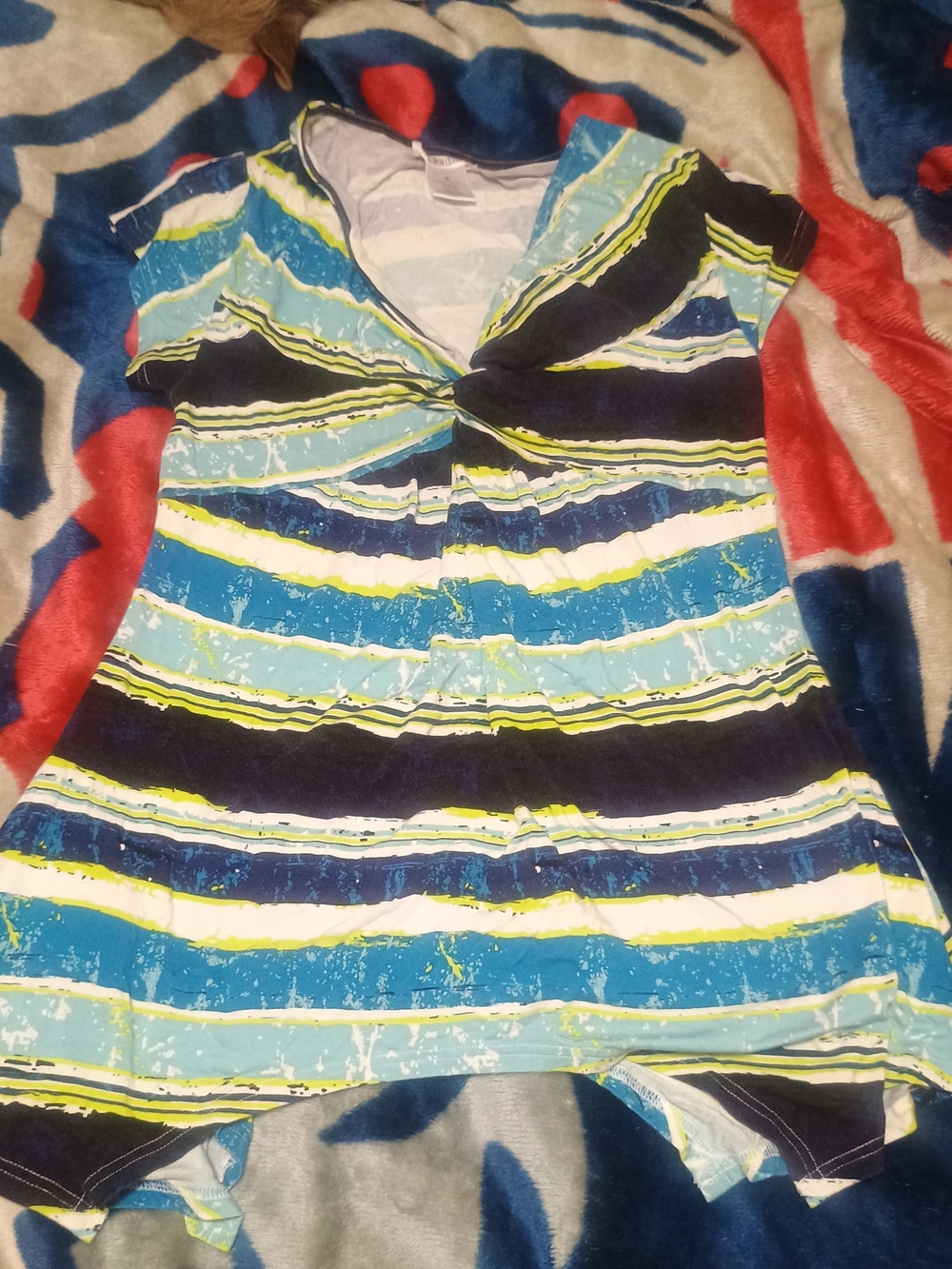 K Jordan Striped Twist-Front Top in Blue, Navy and Lime